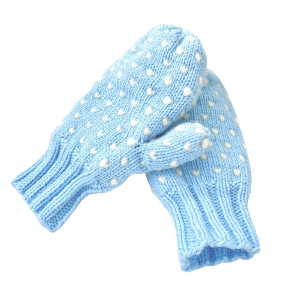 Hand Knit Thrum Mittens, Women’s Light Blue, Cozy Winter Wool - Picture 5 of 6